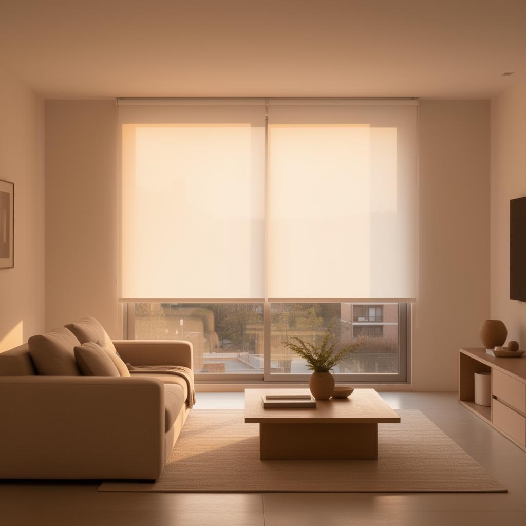 Cortinas roller a medida instaladas en living moderno con tela sunscreen